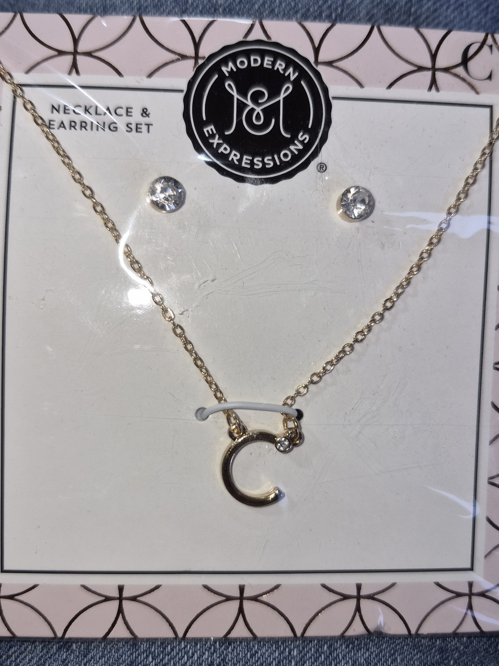*NEW* Expressions Gold C Initial Necklace and Stud Earrings